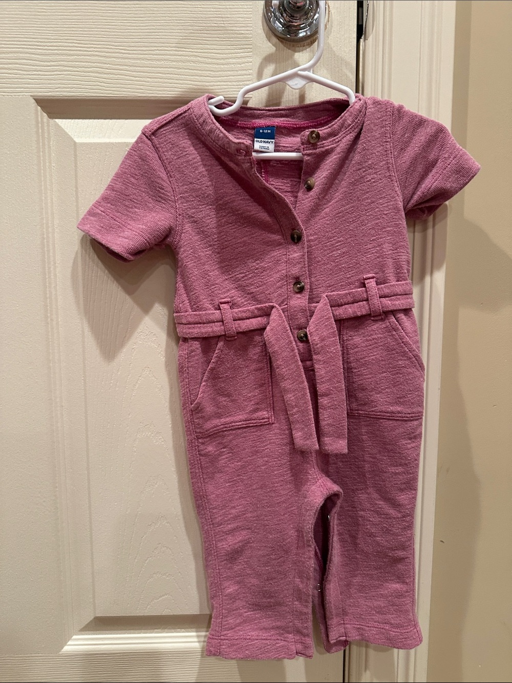Old Navy Mauve Pink Short-Sleeve Belted Romper